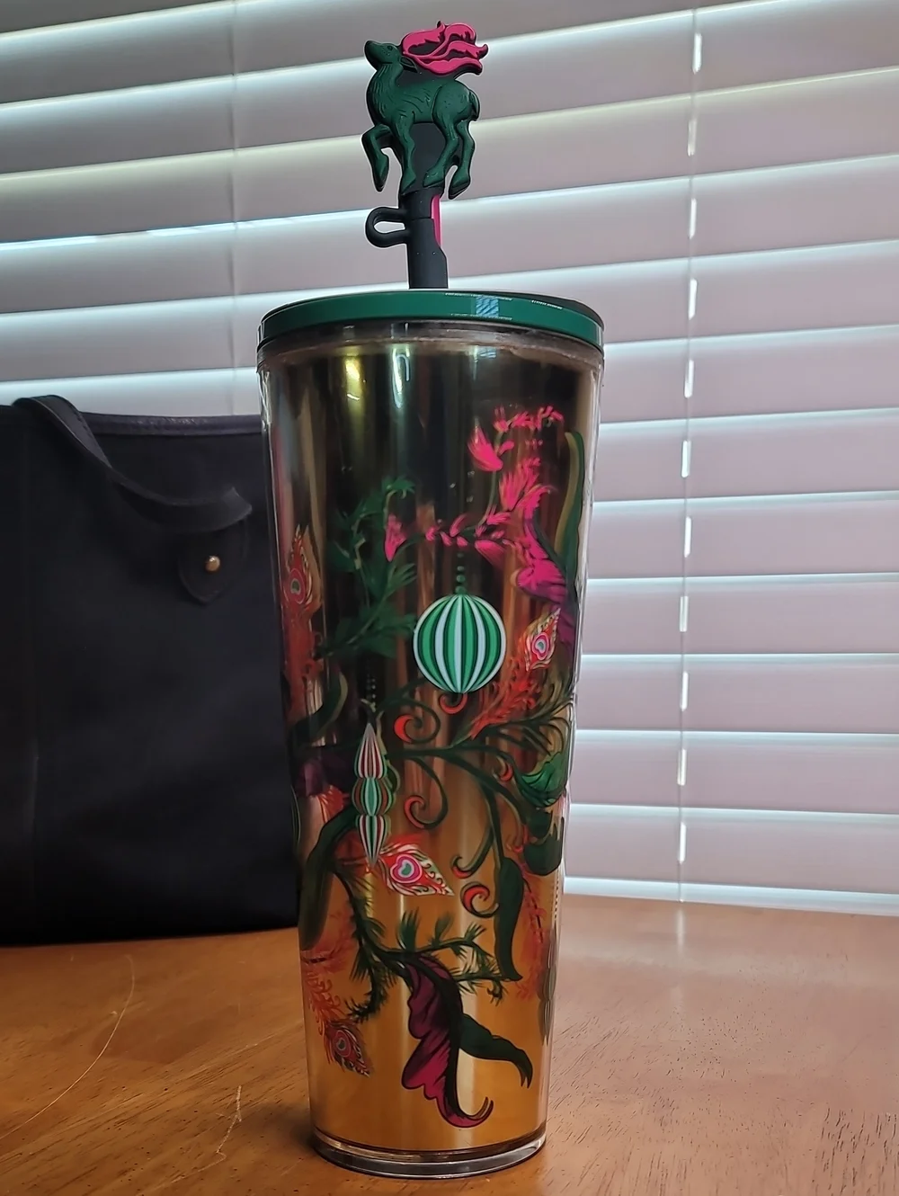 Starbucks 2024 Holiday Gold Mirror Ornament Floral cold cup tumbler (24 oz)
